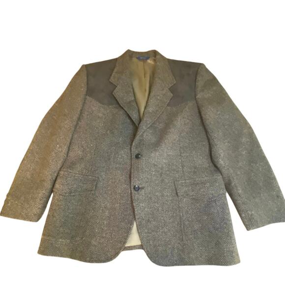 Pendleton Men's Wool Herringbone Blazer Jacket Sz 46 Elbow Patches Western Suede - Picture 1 of 13
